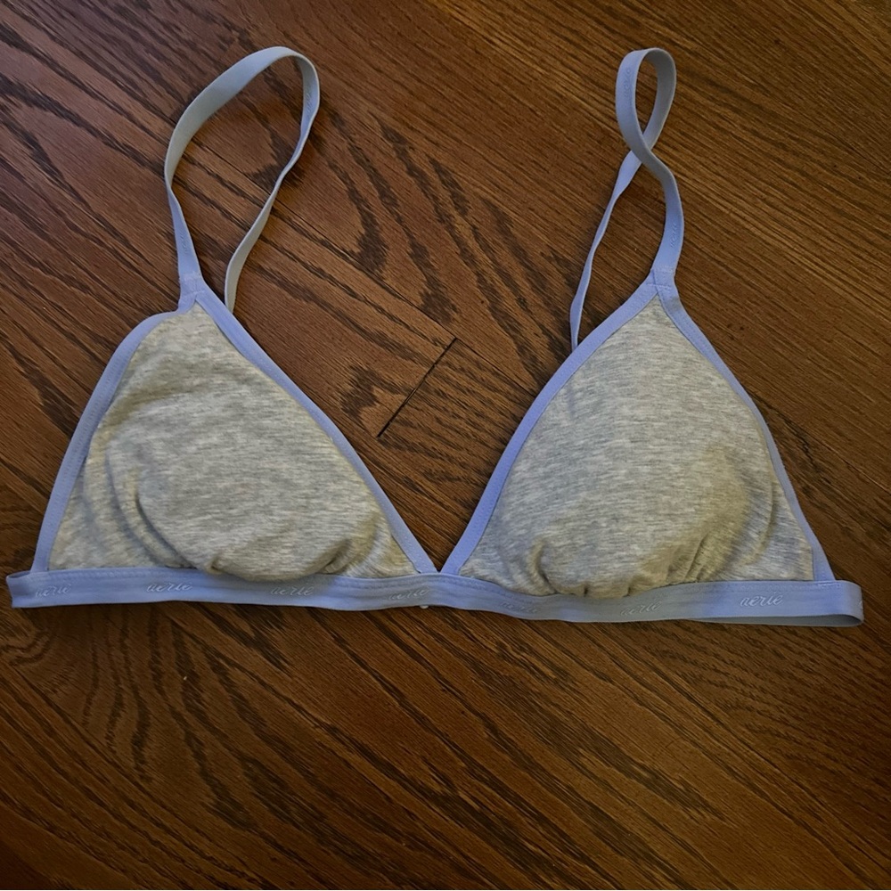 aerie Light Gray Triangle Bralette with Lavender Trim